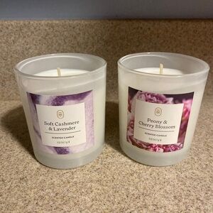 NEW Threshold White Glass Candle Duo Cashmere & Lavender, Peony & Cherry Bloss